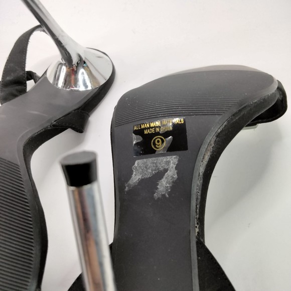 WET SEAL Sandals Ankle Strap Black Satin & Diamonds Silver 4.5" Stilettos Sz 9 - Picture 7 of 14